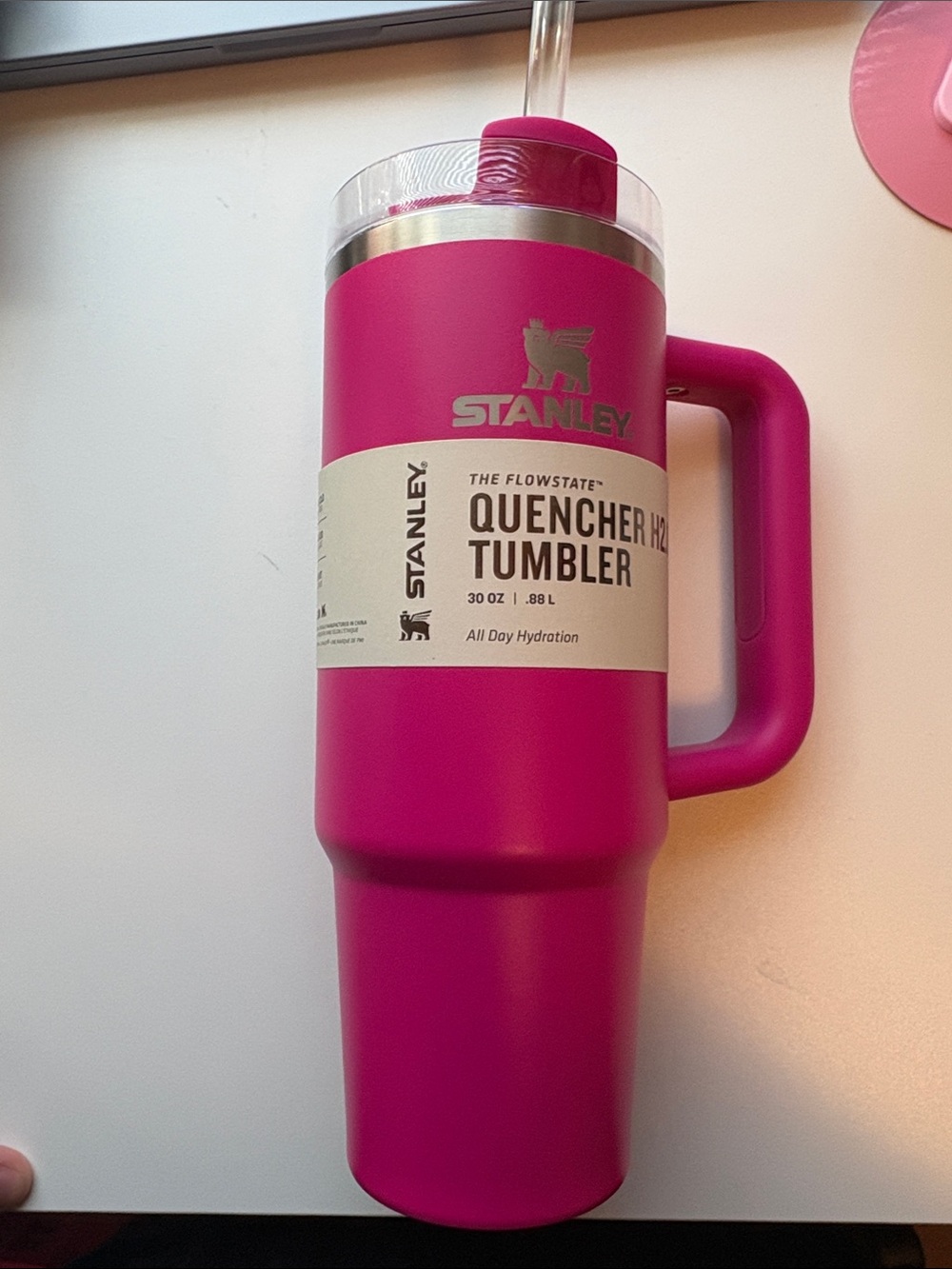 Stanley Pink Quencher Tumbler with Handle and Straw